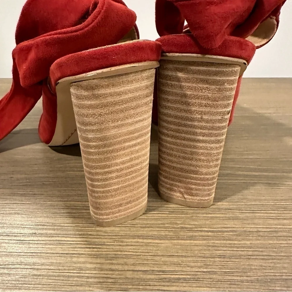 Splendid Navarro Red Suede Ankle Lace Up Peep Toe Wrap Suede Heeled Sandals 7.5